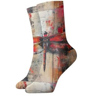 UVBDF Abstracte Rode Dragonfly Ademende Comfort Sokken, Vochtafvoerende Zachte Sokken voor Dagelijkse Dragonfly en Gym