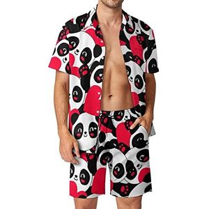 Naadloze Panda Hart Hawaiiaanse Sets voor Mannen Button Down Korte Mouw Trainingspak Strand Outfits XL