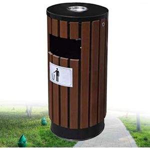 Openbare vuilnisbak met één vat, duurzame stalen vuilnisbak met houten paneel, afvalbak for buiten, 90 liter grote capaciteit, for terras, buiten, toeristische attracties (Color : Brown)