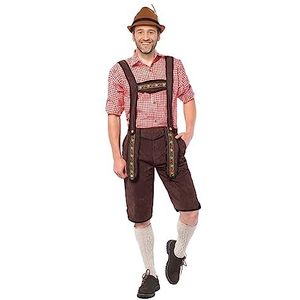 Partychimp Lange Lederhose Johann Donkerbruin, Lederhose Man Polyester met Bretels voor Oktoberfest Heren (L)