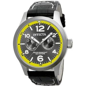 Invicta Heren I-Force Gunmetal wijzerplaat zwart echt kalfsleer