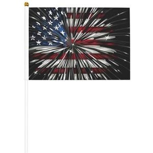Amerikaanse Vlag Vuurwerk Gedrukt Handheld Vlag Kleine Mini Hand Held Vlaggen Op Stok, 8,3 X 5,5 Inch (6/10 Pcs)