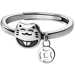 Qxiao Koperen munten Lucky Cat Ring Ring Ring koperen vingerring mannelijke en vrouwelijke, OneSize, Effen