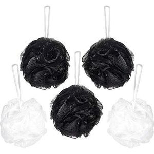 BRUBAKER Cosmetics - 5x Bad Douche Spons voor Peeling en Massage - Mesh Poef om op te Hangen - Zwart Wit