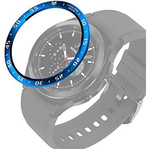 Watch Case BZN for Samsung Galaxy Watch4 Classic 46 mm Smart Watch stalen bezelring, een versie (Color : Blue Ring White Letter)