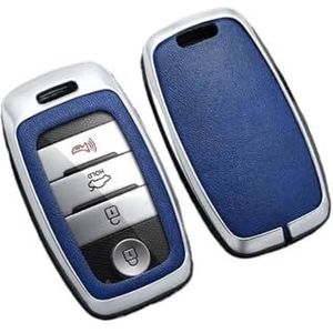 Autosleutel beschermhoes Legering Lederen Auto Afstandsbediening Smart Key Case Cover Voor Rio Voor Rio5 Voor Sportage Voor Ceed Voor Cerato K3 KX3 K4 K5 Sleutel Shell(Silver Blue)