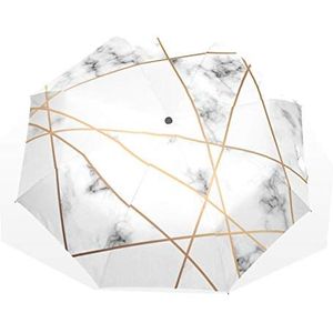 Rootti 3 Vouwen Lichtgewicht Paraplu Marmer Gouden Geometrische Lijn Een Knop Auto Open Sluiten Paraplu Outdoor Winddicht voor Kinderen Vrouwen en Mannen