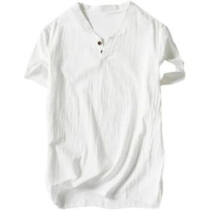 Dvbfufv Mannen Zomer T-Shirt Mannen Losse Ademend Korte Mouw Shirt Mannelijke Mode Effen Kleur V-hals T-Shirt, Wit, M