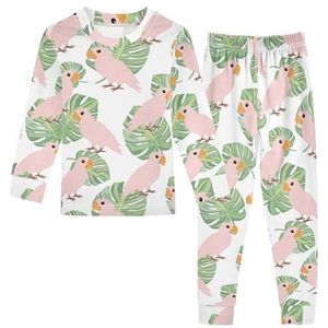 LI ZHI XIN Paj-set voor kinderen, katoen, jongens, meisjes, nachtkleding, set met lange mouwen, 2-delige huiskleding, nachtkleding voor leeftijd 1-8 jaar, papegaaienpatroon, Meerkleurig, 1 jaar