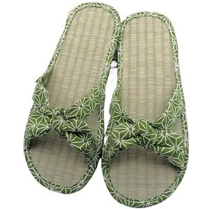 Stoffen huisslippers dames stromat slippers strik rotan gras huisslippers zomer mode open teen platte comfortabele vrijetijdssandalen voor hotel en reizen, Groen, 40 EU