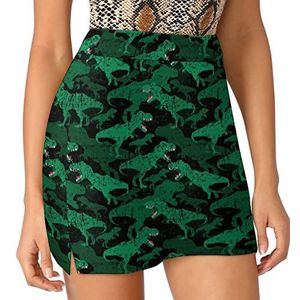 Retro Groene Dinosaurus Dames Skorts Hoge Taille Tennisrok Gelaagde Korte Mini Rok Culottes Skorts Met Zakken L