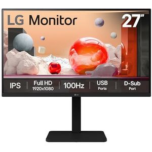 LG Monitor 27BA550 - FHD 1080p IPS 27"", 100Hz, 5ms, kantoordisplay, ingebouwde voeding en luidsprekers, USB-hub, D-Sub, HDMI, DisplayPort, matzwart