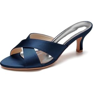 SYDZSW Satijnen Naald Hak Trouwschoenen Bruidsschoenen Hoge Hakken Ivoor Sandaal Bride 35-43, Donkerblauw, 43 EU