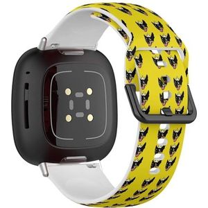 Zachte sportband compatibel met Fitbit Sense/Sense 2 / Versa 4 / Versa 3 (Smiley miniatuur pinscher honden geel) siliconen armband accessoire