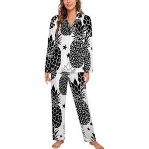 Balck En Witte Ananas Pyjama Sets Met Lange Mouwen Voor Vrouwen Klassieke Nachtkleding Nachtkleding Zachte Pjs Lounge Sets