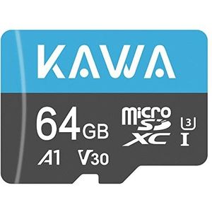 KAWA 64 GB micro-SD-kaart, High Endurance videobewakingskaart, microSDXC Flash-geheugenkaart, A1, U3, Class 10, V30, High Speed TF-kaart voor DashCam, beveiligingscamera, babyfoon