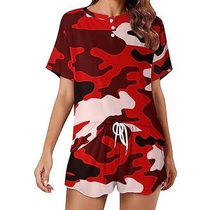 Rode camouflage mode 2 stuks dames pyjama sets korte mouw nachtkleding zachte loungewear stijl-17