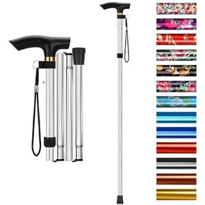 supregear Opvouwbare Wandelstok, Verstelbare Hoogte Uittrekbare Lichtgewicht Draagbaar Wandelstokken met Polsband en T-handvat voor Ouderen, Gehandicapten, Mannen en Vrouwen, Zilver