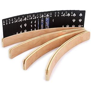 SUMNACON 4 stuks speelkaartenhouders 13 inch speelkaarthouder standaard gebogen houten kaartenorganizer voor volwassenen, senioren kaartspel accessoires voor brug, ga vissen, Uno