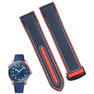 dayeer Siliconen nylon horlogeband voor Omega 300 SEAMASTER 600 PLANET OCEAN Horlogebandaccessoires Kettingriem (Color : Blue white BK, Size : 20mm)
