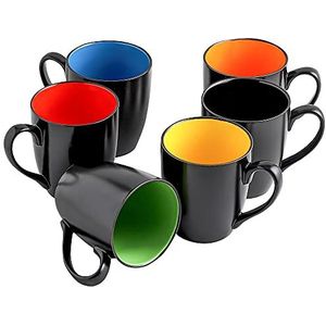 superyes Zwarte mokken-sets van 6 voor koffie cappuccino latte kopjes set 16oz (500ml) rood/geel/blauw/groen/oranje/zwart binnen