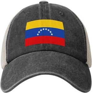 Vlag van Venezuela Cowboy Mesh Baseball Cap, Polo Hoed, Trucker, Unisex Stijl Hoofddeksels, Snapback Verstelbaar, Mannen Vrouwen Zwart, Zwart, Eén Maat