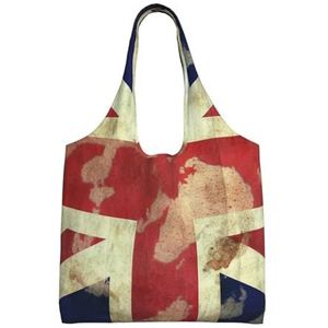 YNCATXZ Vintage Union Jack Britse vlag canvas draagtas voor vrouwen esthetische boodschappentassen schoudertas herbruikbare boodschappentassen, Zwart, Eén maat