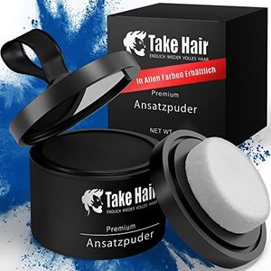 Take Hair Aanzetpoeder voor mannen, 100% waterdicht, inclusief spiegel en spons, 4 g haarpoeder, haarverdichting, haarverdikking aanzetspray, aanzetpoeder voor grijs haar afdekken (aanzetpoeder zwart)