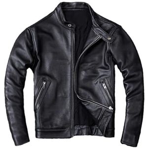 Hgvcfcv Lederen Jas Voor Mannen Motorfiets Kleding Man Jas Slim Fit Mannen Vintage Stand Kraag Lederen Jas, Zwart Koeienhuid, L