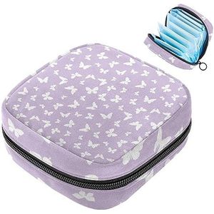 MUOOUM Vlinders paarse achtergrond maandverband opbergtas menstruatie pad tas draagbare menstruatie cup zakje met rits voor tiener meisjes vrouwen dames
