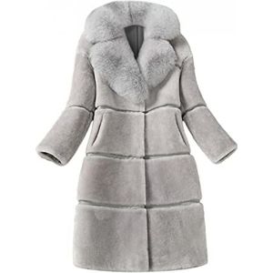 Kanpola Oversized jas van imitatiebont voor dames, winter, warm, faux bont, jas, lange bontjas, elegant, eenkleurig, bontjas, damesjas, winterjas met tas, B - grijs, L