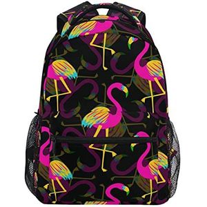 Gouden Roze Flamingo School Rugzak voor Meisjes Jongens Middelbare School Stijlvol Ontwerp Student Tassen Boekentassen, Patroon, 11.5×8×16In