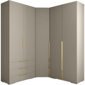 MEBLE KRYSPOL Inova 1 Meubelset - Moderne Kledingkast - voor Slaapkamer, Woonkamer, Hal, Kinderkamer - Kleedkamermeubel - 236,7x281,7x47cm - Kasjmier, Gouden Handvat