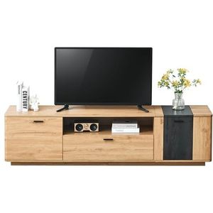 Auroglint 80 inch tv-kast, MDF-kast, houtnerf afgeronde hoeken tv-kast, grote capaciteit opbergkast. bruin.