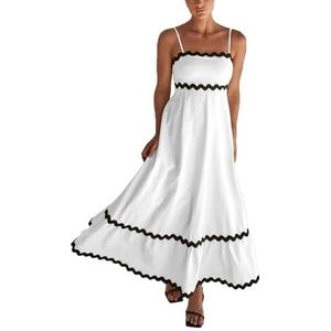 Dames zomer maxi-jurk casual boho mouwloze spaghettibandjes gesmokte lange strandzonjurken(Color:White A,Size:Medium)