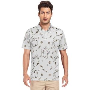 LI ZHI XIN Heren poloshirt korte mouwen werk T-shirt zomer top klassieke kraag sweatshirt met 2 knopen voor golf tennis outdoor sport dier kat voetafdruk ster, Meerkleurig, S