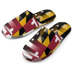 Zwart en wit USA Maryland vlag volledige print dames slippers warme anti-slip rubberen zool huis schoenen voor indoor hotel 38-39_(7-8)