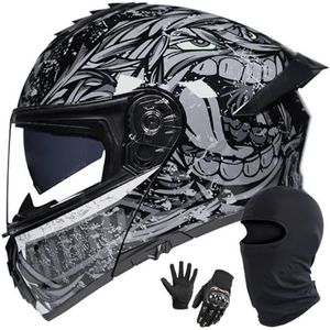 Motorhelm Systeemhelm Integraalhelm Dubbel Vizier DOT/ECE Gecertificeerd Hoogwaardige Helm Motorintegraalhelm Scooterhelm Valhelm Voor Dames En Heren E,XXL/61-62CM