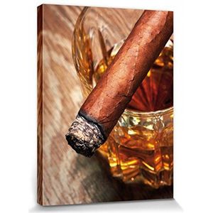 1art1 Alcoholische Dranken Poster Kunstdruk Op Canvas Whiskey And Cigar Muurschildering Print XXL Op Brancard | Afbeelding Affiche 40x30 cm