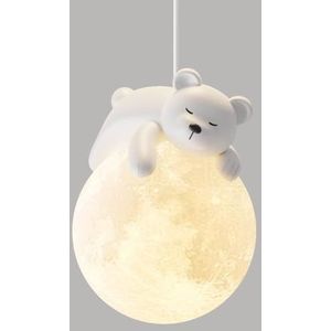 schattige beer hanglamp met 3D printen maan globe cartoon slapen konijn kroonluchter kinderen planeet hanglamp kinderkamer licht hanglamp voor jongen meisjes slaapkamer nachtkastje, 3000K