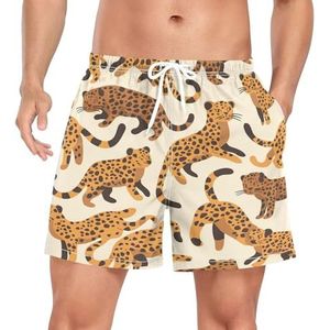 Niigeu Cartoon Baby Leopard Beige Zwembroek voor heren, sneldrogend, met zakken, Leuke mode, M