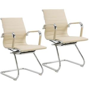 SVITA Elegance 2-delige set bezoekersstoel, kunstleer, schommelstoel met armleuningen, conferentiestoel zonder wieltjes, armleuning, kantoorstoel, beige