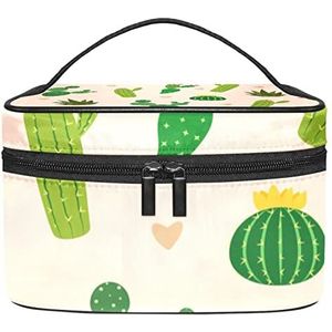 Make-up Organizer Bag, Travel Makeup Bag Organizer Case Draagbare Cosmetische Tas voor Vrouwen en Meisjes Toiletries Veel Cactus met Mini Hart op Achtergrond, Meerkleurig, 22.5x15x13.8cm/8.9x5.9x5.4in
