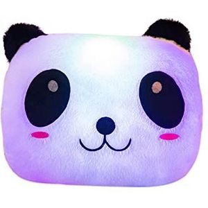 Pluche Knuffel, LED Panda Knuffel, Gloeiende Panda Zacht Knuffels Met Kleurrijke Lamp Kawaii Knuffeldier Kussen Super Zacht Panda Pluche Kussen Cadeaus for Kinderen Volwassenen (Color : White)