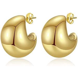 Chunky Thick Gold Hoop Earrings Lichtgewicht Waterdrop Dangle Hoops Earrings Gold Plated, Hypoallergenic Trendy Jewelry Teardrop Ball Hoops for Women Girls,Gold