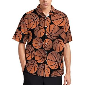 Basketbal Halftone Patroon Hawaiiaanse Shirt Voor Mannen Zomer Strand Casual Korte Mouw Button Down Shirts met Zak