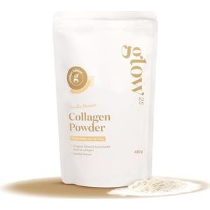 Glow25® Vanille Collageen [450g] | Collageenpoeder | collageen hydrolysaat | peptide type 1 en 3 | lost goed op