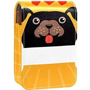 Draagbare Lipstick Case voor op reis,Mini Lipstick Opbergdoos met spiegel voor vrouwen dames, Lederen Cosmetische Pouch Oranje Hond, Meerkleurig, 9.5x2x7 cm/3.7x0.8x2.7 in