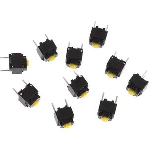 10 stuks stille knoppen, 6 x 6 x 7,3 mm, stille schakelaar, draadloze muis, bekabelde muisknop, microschakelaar, gele drukknop