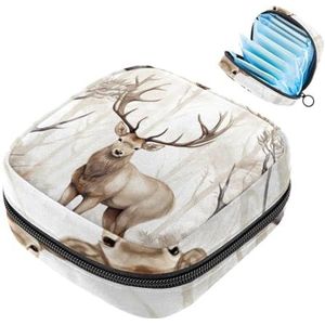MUOOUM Kerst Bos Elanden Maandverband Opbergtas Menstruatie Pad Tas Draagbare Menstruatie Cup Pouch met Rits voor Tiener Meisjes Vrouwen Dames